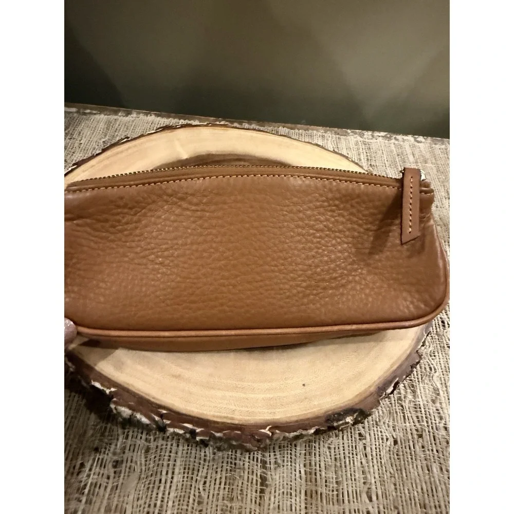 VTG Dooney Bourke‎ British Tan Leather Pencil Case Barrel  Cosmetic Bag Rare